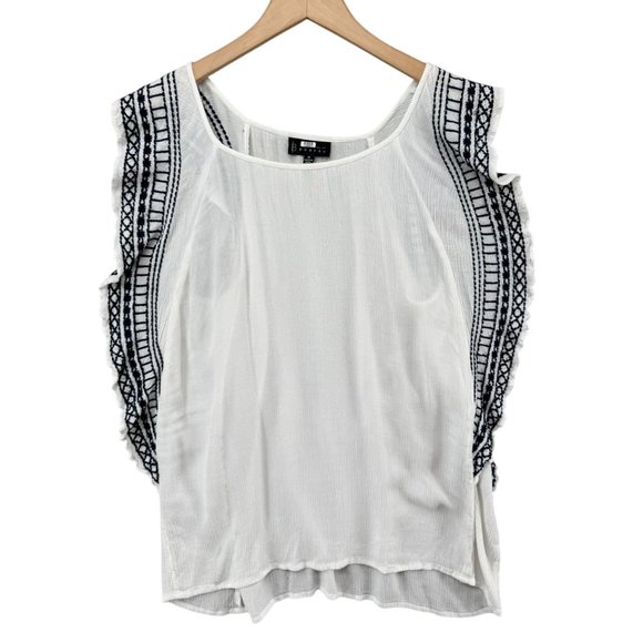 Collection Bobeau Skyler Flutter Sleeve Top Womens White Black Embroidered Sz M - Picture 1 of 8